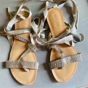 DULCE Snakeskin Ribbon Ankle Wrap Sandals